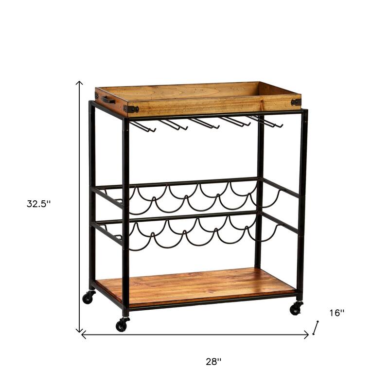 Mobile Kitchen Bar Cart with Solid Wood Surface and Metal Frame Wine Storage and Removable Tray - 32.5"H x 28"W x 16"D