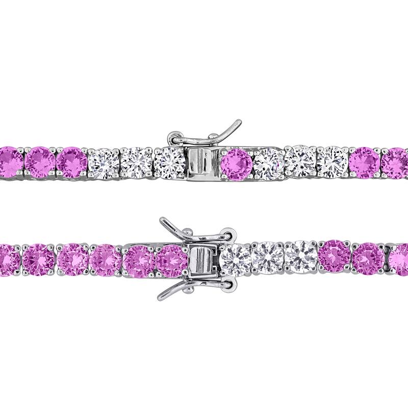 Miadora Sterling Silver Gemstone Tennis Bracelet and Necklace Set