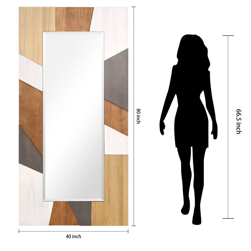Geometric Blocks Hand Made Solid Paulownia Wood Beveled Leaner Mirror