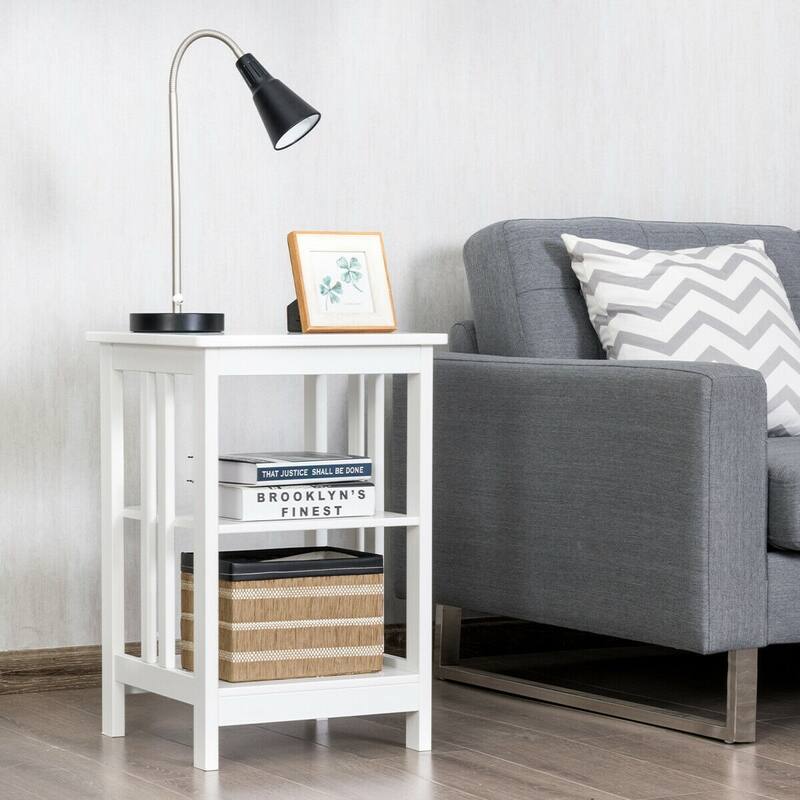 3-Tier Nightstand Side Table with Baffles and Corners-White