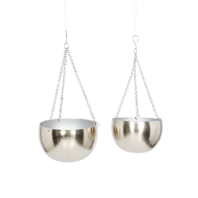 Black, Gold or Silver Metal Indoor Outdoor Hanging Dome Wall Planter with Chain (Set of 2)