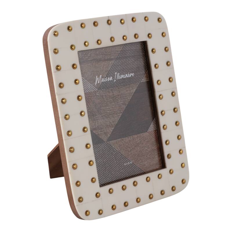 Resin Photo Frame Stud Accents Finish Contemporary Style - 8" Ivory