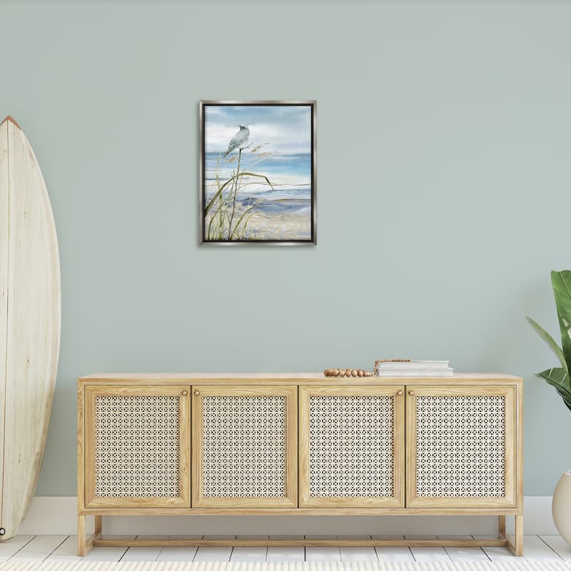 Stupell Bird on Beach Shore Framed Floater Canvas Wall Art Design by Carol Robinson
