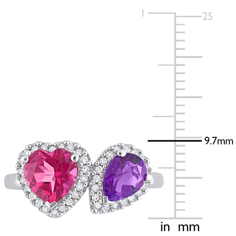 Miadora African-Amethyst Pink Topaz and 1/5ct TDW Diamond Heart-Pear Ring in 14kt White Gold