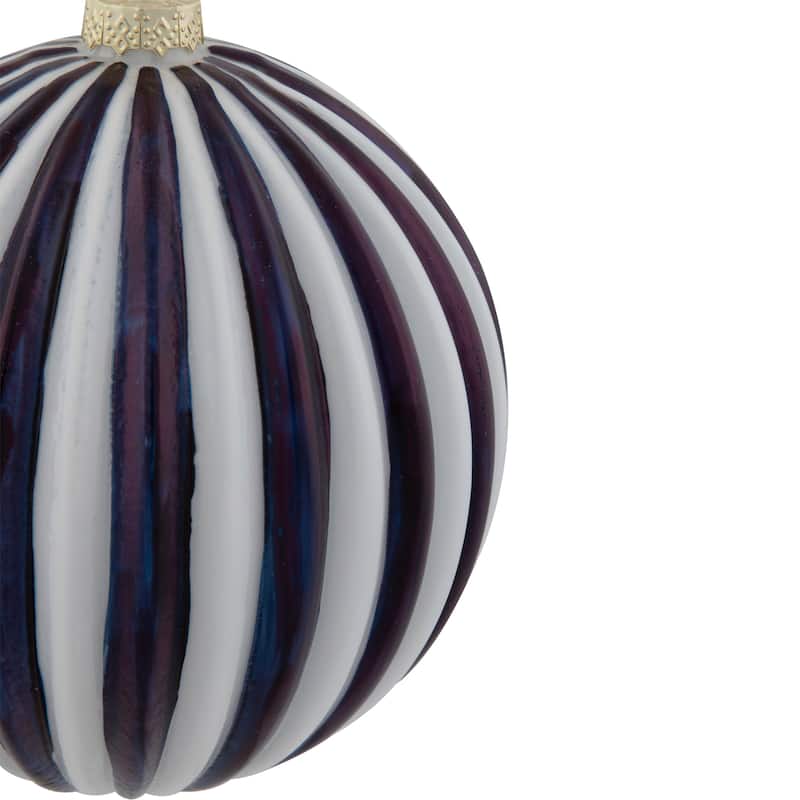 4" Blue and White Striped Glass Christmas Ornament