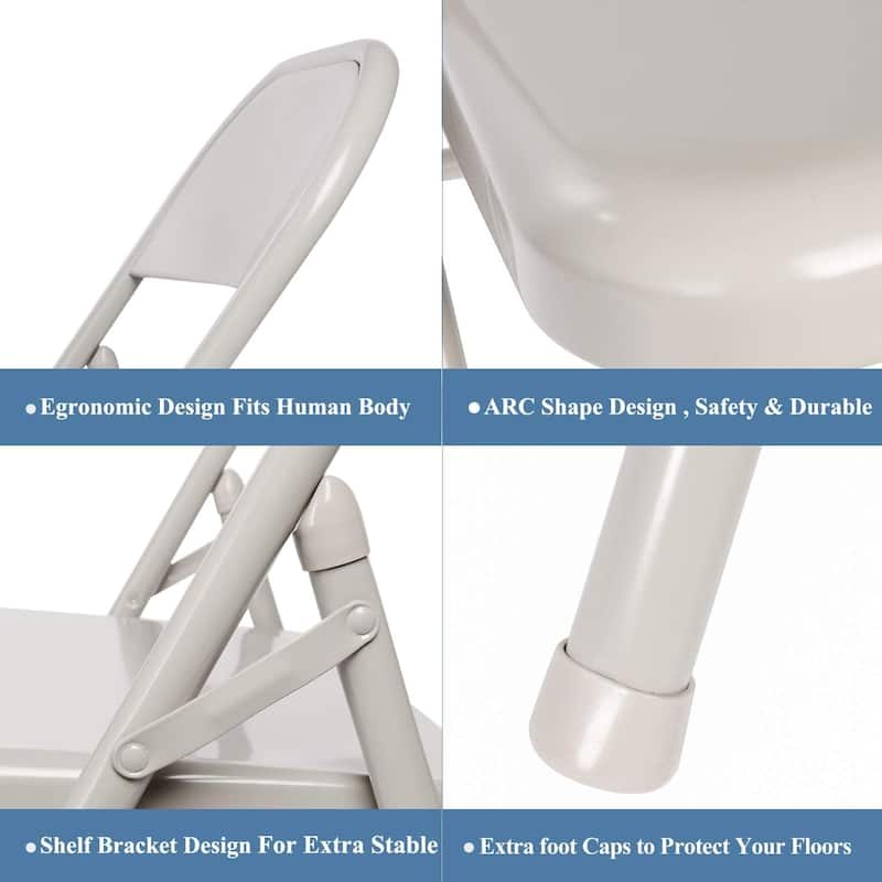VECELO Folding Chairs Set of 4 Metal Frame Steel Seat with Triple Braced