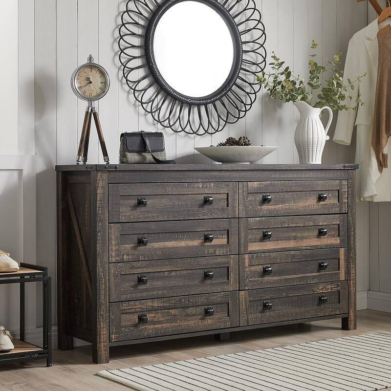 Farmhouse 8 Drawers Wood Dresser Chests, Rustic Chset of Drawers
