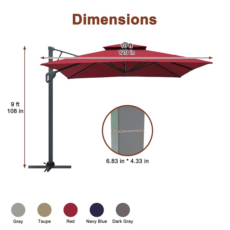 10ft Patio Square Patio Cantilever Umbrella With Crank(Without Base)