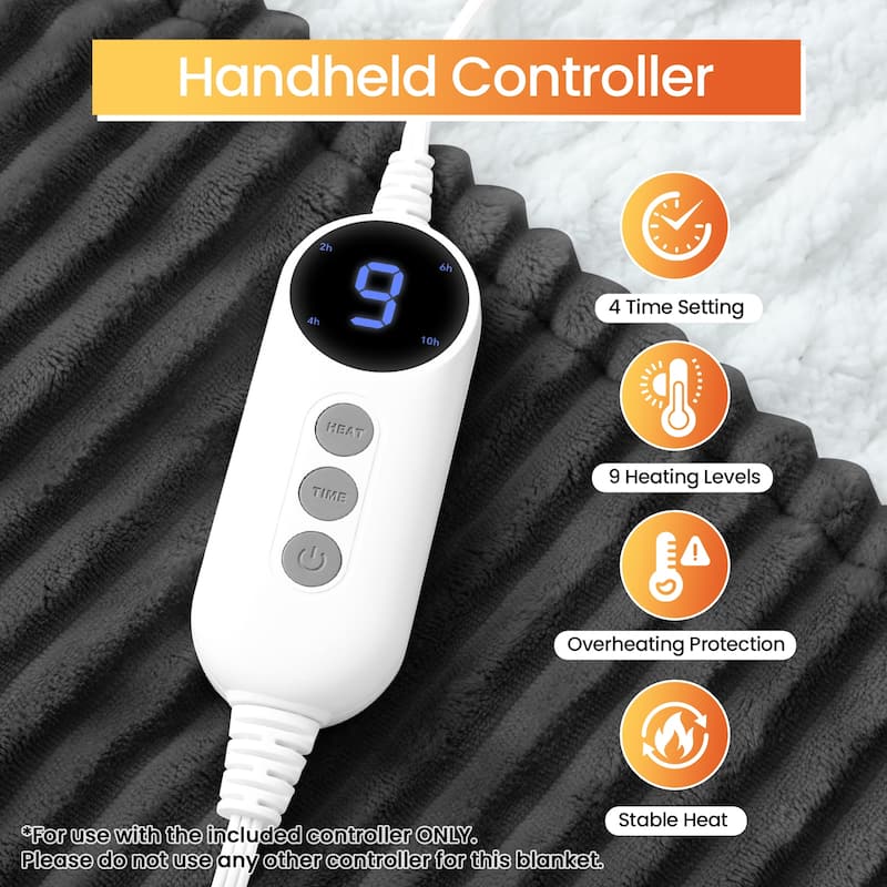 Reversible Flannel & Sherpa Electric Blanket, Heated Throw with Temperature and Timing Functions of a Controller