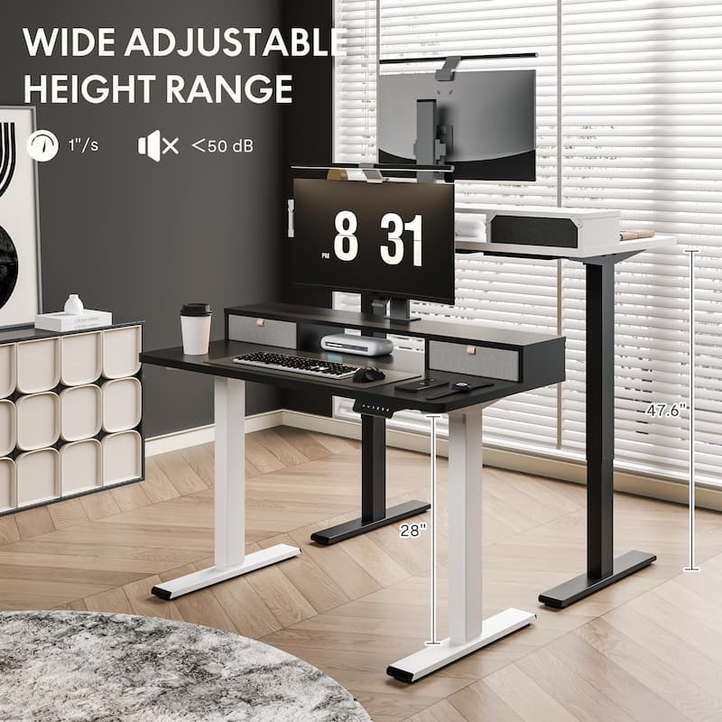 FlexiSpot 48"x24"/55"x24" Ergonomic Height Adjustable Standing Desk with 2 Drawers, Monitor Stand Computer Desk