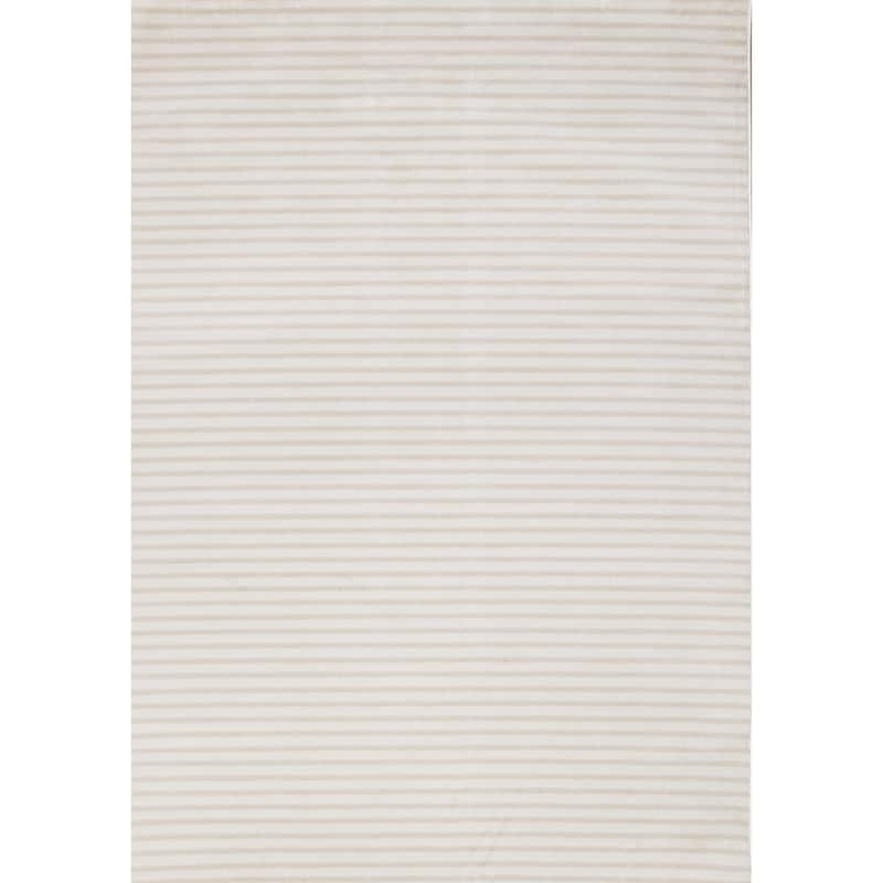 Washable Washable Cream Beige Stripes Area Rug, 5'3" x 7'7"
