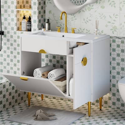 36" Bathroom Vanity with Resin Basin Sink, Modern Bathroom Sink Cabinet