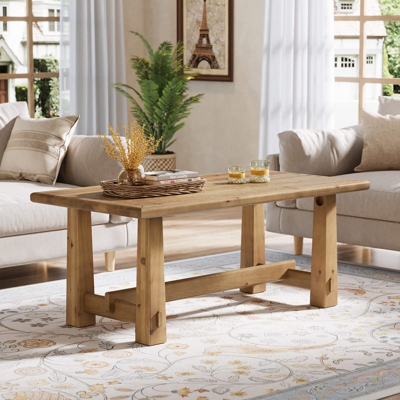 47-Inch Sturdy Rectangular Solid Wood Coffee Table - Brown