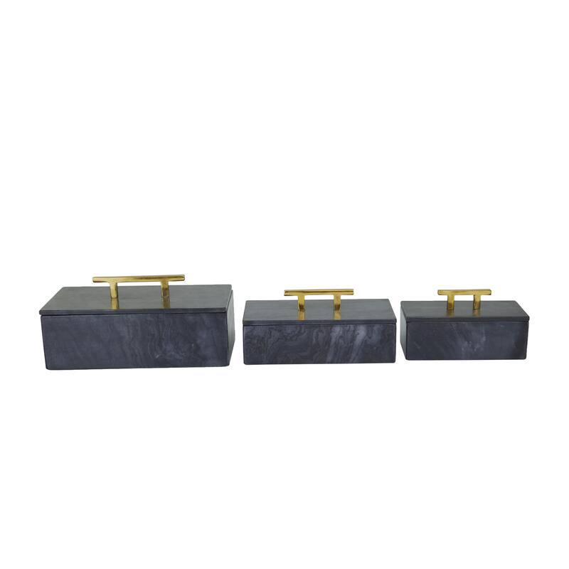 Marble Decorative Box with Gold or Silver Aluminum Handle Set of 3 - Black, White, or Green - Roche River Decor