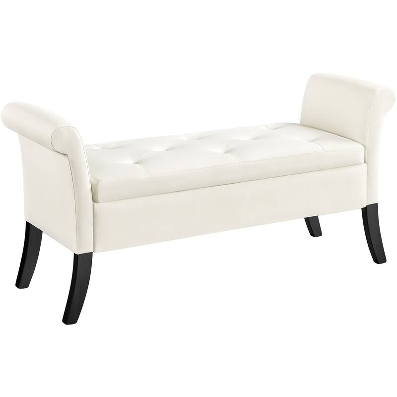 Yaheetech Modern Fabric Tufted Storage Bench with Cushioned Ottoman - Fresh White