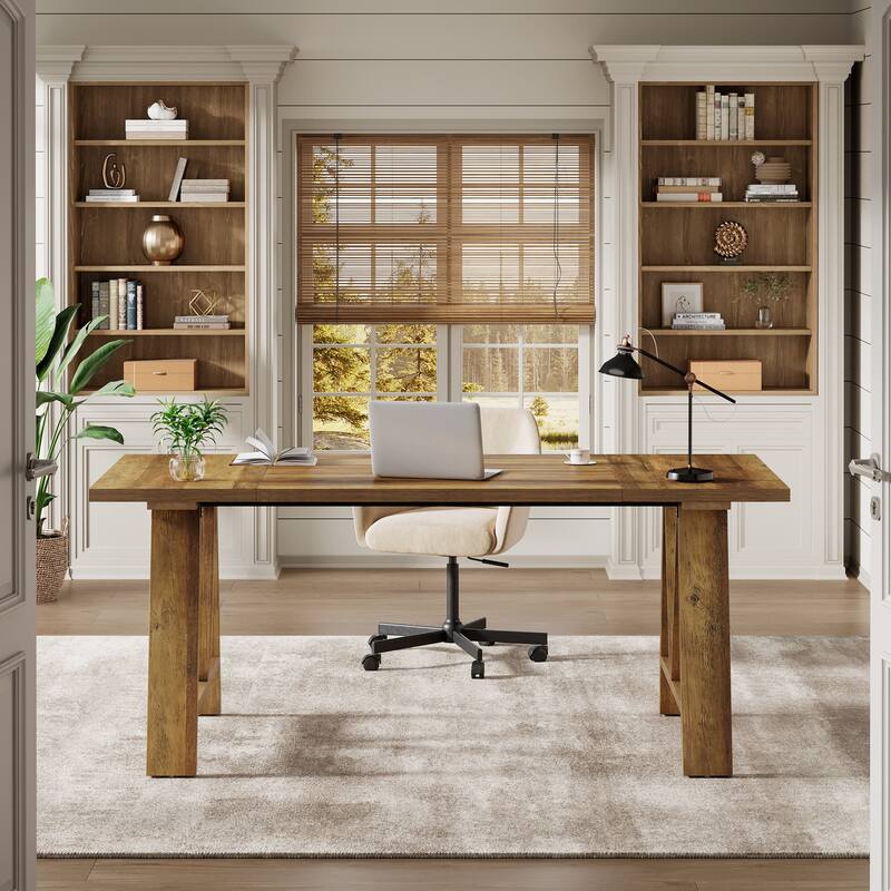 63" Executive Desk Farmhouse Wooden Office Computer Desk