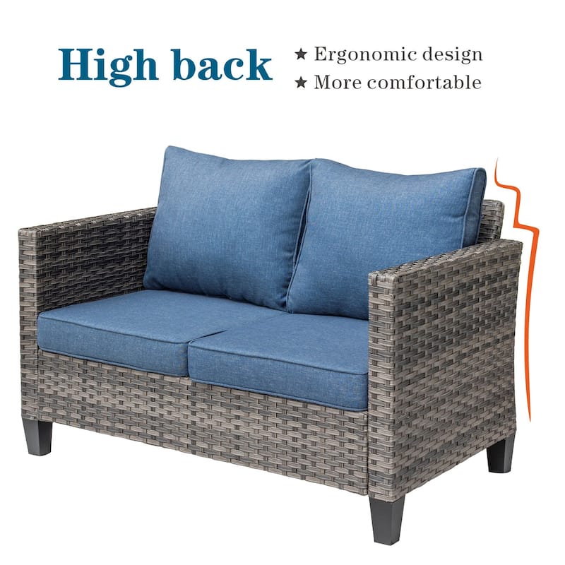 OVIOS Patio Outdoor Grey Wicker Loveseat