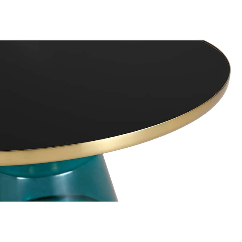 30-Inch Round Coffee Table Glass/Stone Tabletop with Gold Iron Rim Frame Glass Pedestal Base