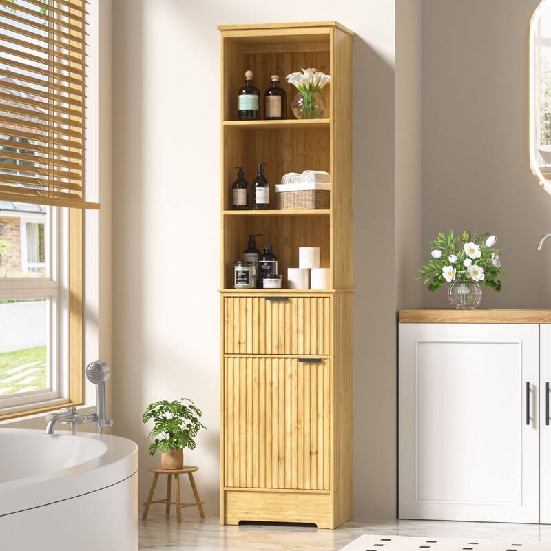 VEIKOUS 68'' Tall Bathroom Storage Cabinet with Anti-Tipping Design