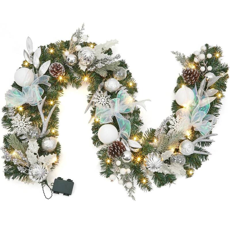 6 Ft Christmas Garland with Lights, Lighted Garland for Decorating Christmas - White