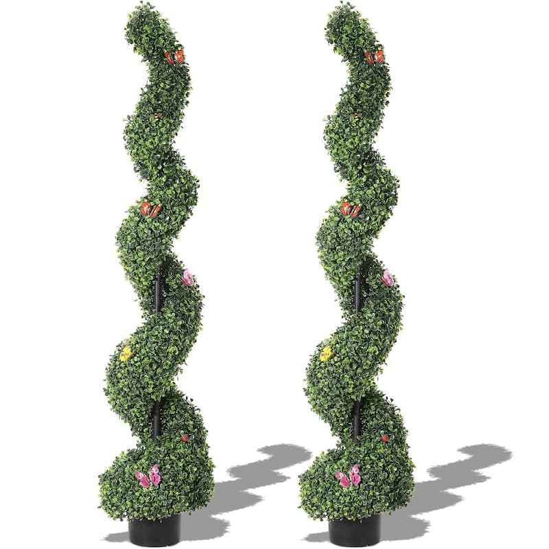 2 pcs 4/5 FT Artificial Boxwood Spiral Topiary Trees, Faux Plants for Home Decor - 5 ft