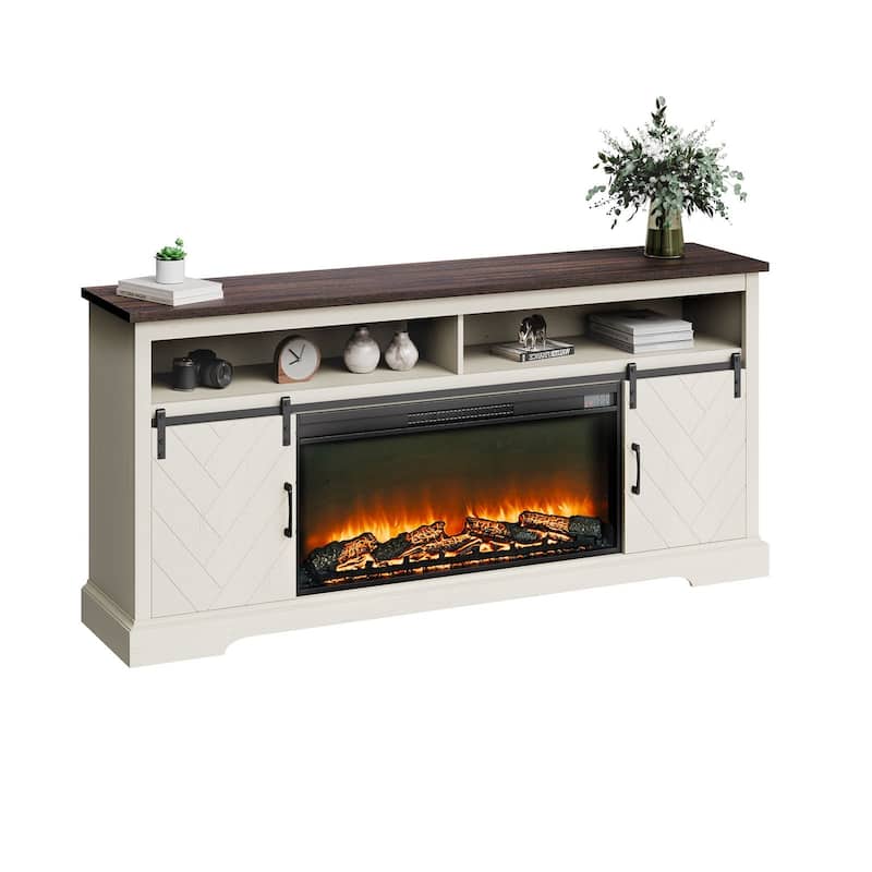 80" TV Console with Built-in Electric Fireplace and Remote Control LED Ambiance Storage Cabinets - 36.22” x 5.12” x 17.52”