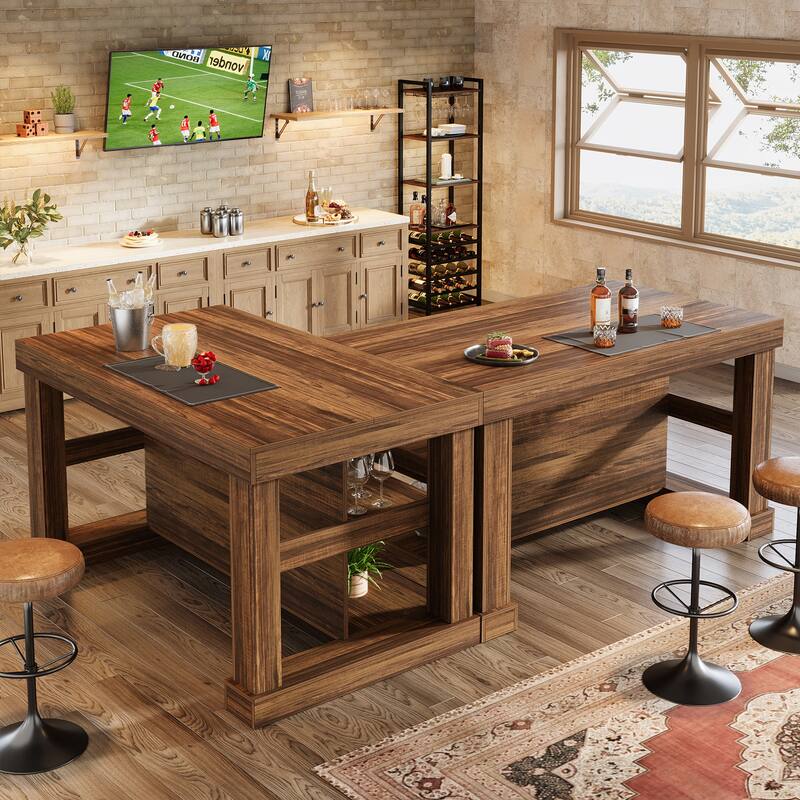 55 Inch Bar Table with Storage Shelves, Counter Height Pub Table, High Top Table for Home Bar, Bistro, Dining Room, Living Room