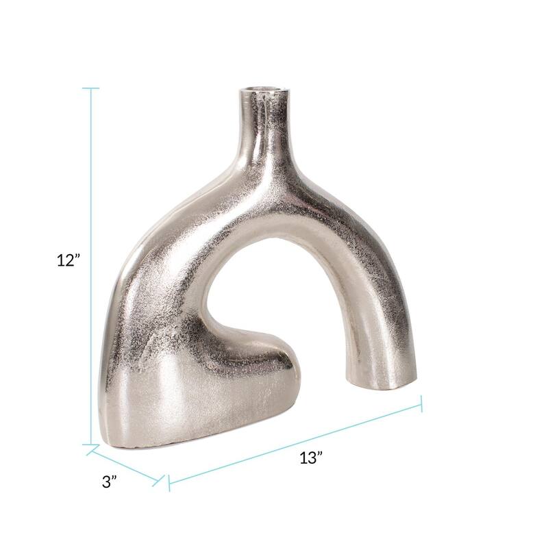 Shirin- Polished Silver Reverse Vase in Cast Aluminum- Short