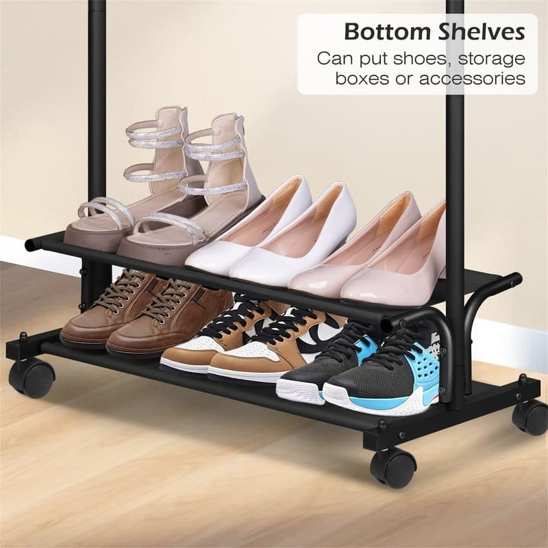 2 Shelves Clothing Racks for Hanging Clothes Hanger Rack Rolling - 15"D x 48"W x 65"H