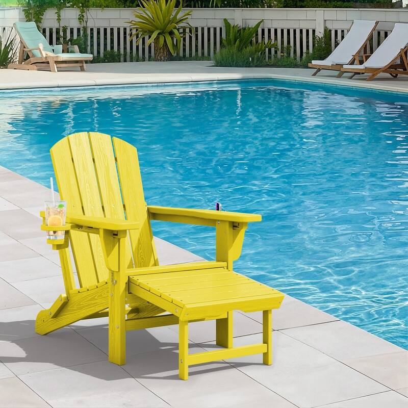 Folding Outdoor Chair with 3-Position Reclining Backrest & Telescoping Footrest - Yellow