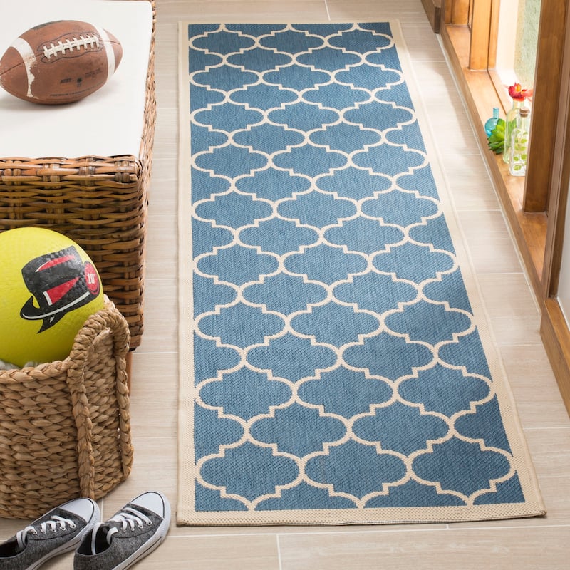 SAFAVIEH Courtyard Sibel Indoor /Outdoor Waterproof Patio Backyard Rug - 2'3" x 10' Runner - Blue/Beige
