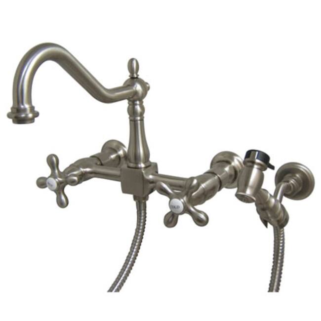 Elements Of Design Double Handle 8" Center Wall Mounted Kitchen Faucet - Satin Nickel