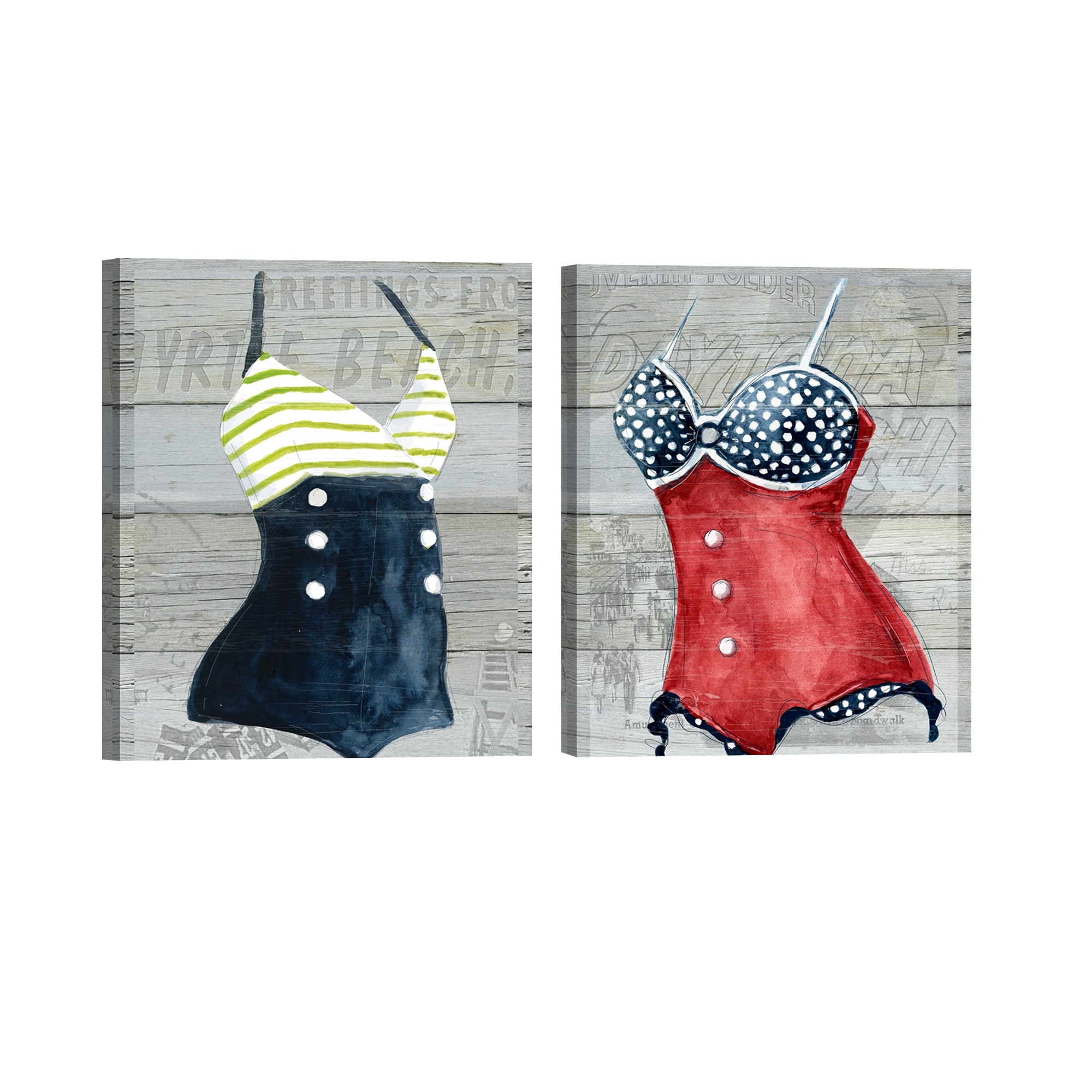 Vintage Swimwear I & II on Wood by Carol Robinson Canvas Art Prints