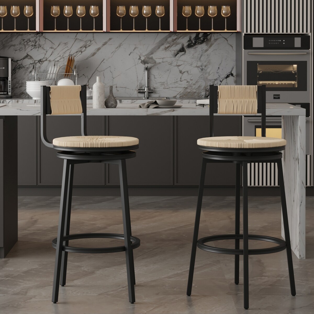 Swivel Counter Height Bar Stools Set of 2 Bar Height Stools Paper Rope Woven Bar Stools Farmhouse Island Chair w Metal Frame On Sale Bed Bath Beyond 40654899