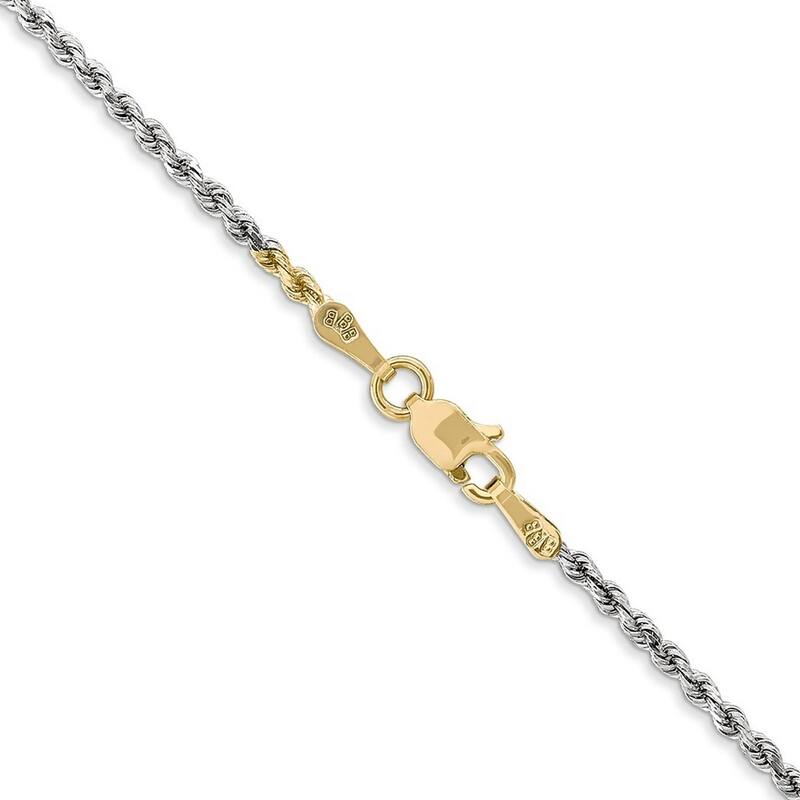 Curata 14k Tri Color Solid Gold 1.8mm Sparkle Cut Rope Chain Bracelet Lobster Claw