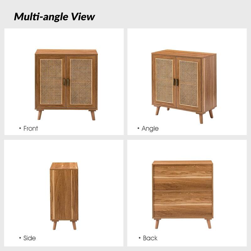 Woodland Multifunctional Rattan-Accented 2-Door Storage Stackable Buffet Cabinet with Solid and Wood Frame by HULALA HOME