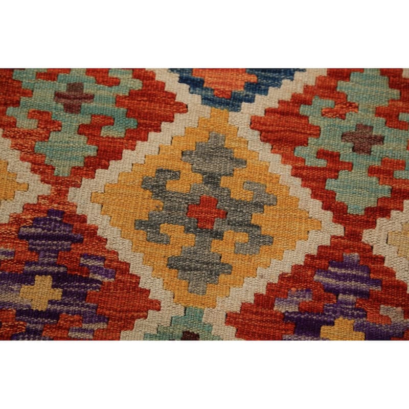All-Over Trellis Kilim Oriental Large Rug Hand-Woven Wool Carpet - 10'4"x 16'1"