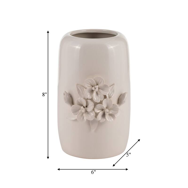8" Ceramic Ivory Vase Neutral Colored Flower Bunch Decorative Table Vase Contemporary Home or Office Decor -