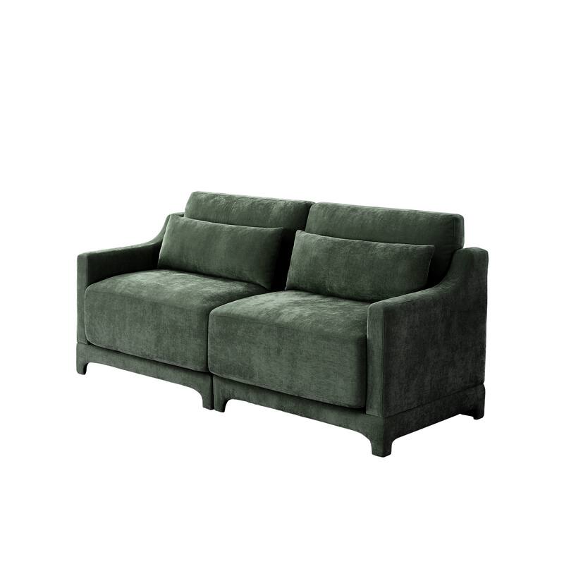 Modern Chenille 4-Seater Sofa with 2 Ottoman, Lumbar Cushions, Ergonomic Backrest, High-Resilience Spongeand Tufted Armrests