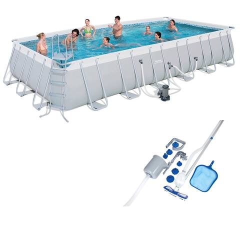 Bestway 24ft x 12ft x 52in Pool Set w/ Pool Vacuum & Maintenance Accessories Kit