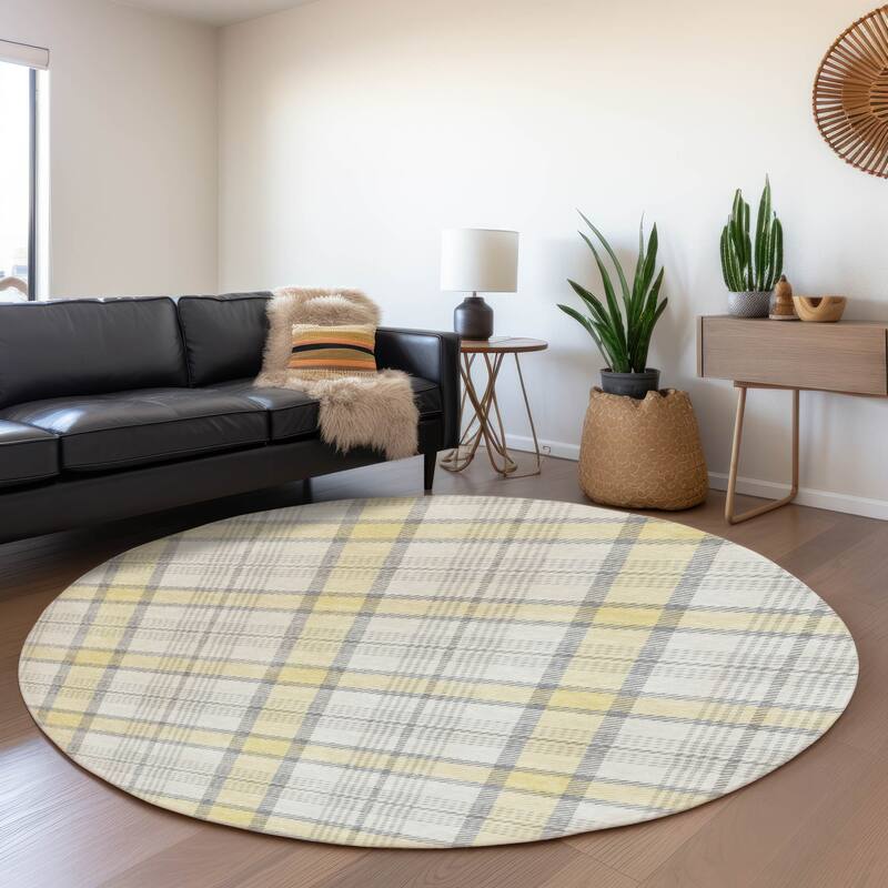Premium Washable Super Soft Plaid Mayfield Rug - Yellow - 8' x 8'