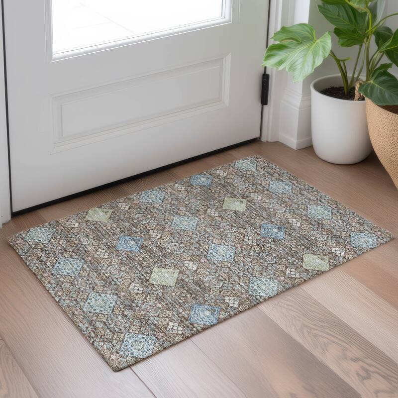 Machine Washable Indoor/ Outdoor Boho Panel Chantille Rug