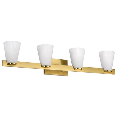 Royale 4 Light Vanity Burnished Brass Finish Ribbed White Glass - Burnished Brass