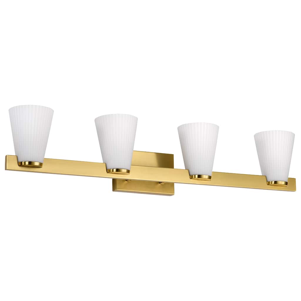 Royale 4 Light Vanity Burnished Brass Finish Ribbed White Glass - Burnished Brass