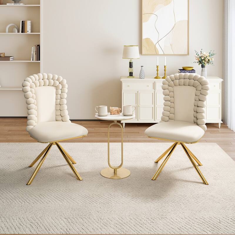 2-Piece Vanity Chair Dining Chairs, Velvet Accent Chairs Swivel Chair with Ball-Shaped Backrest