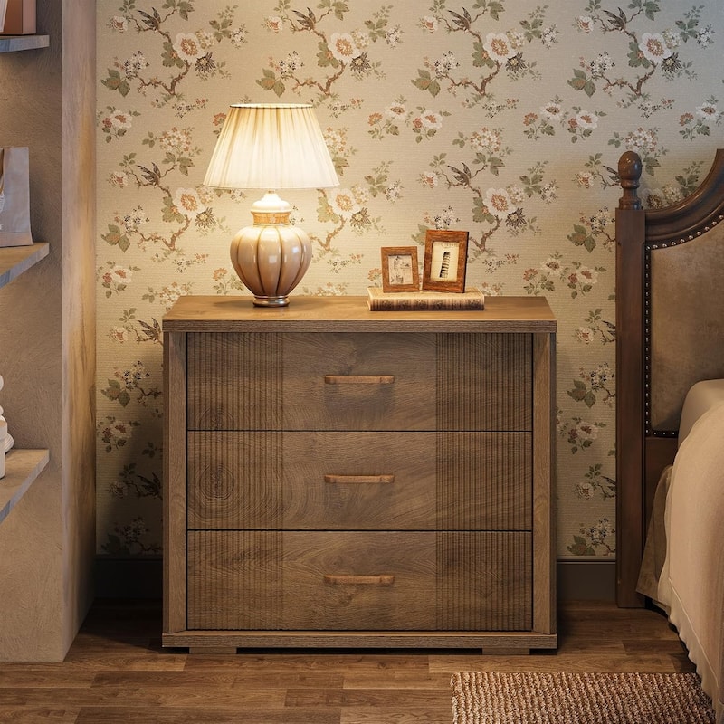 3-Drawer Farmhouse Wood Bed Side Table Nightstand for Bedroom