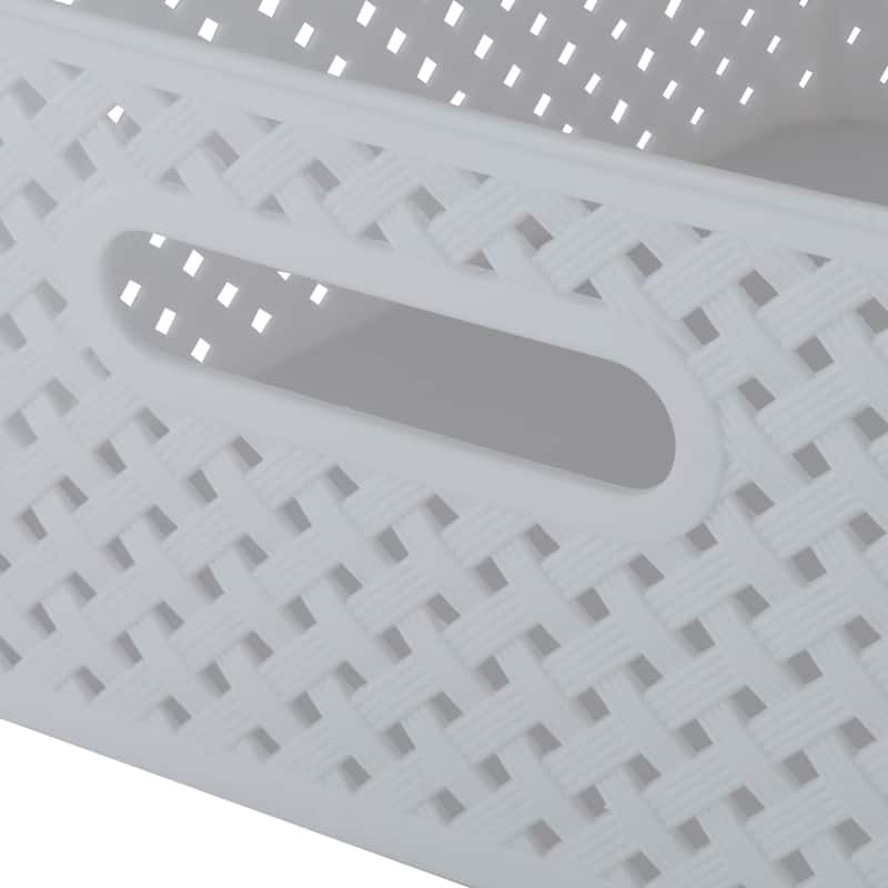 Simplify 2 Pack Medium Resin Wicker Storage Bin in White - 14"x11.5"x5.15"