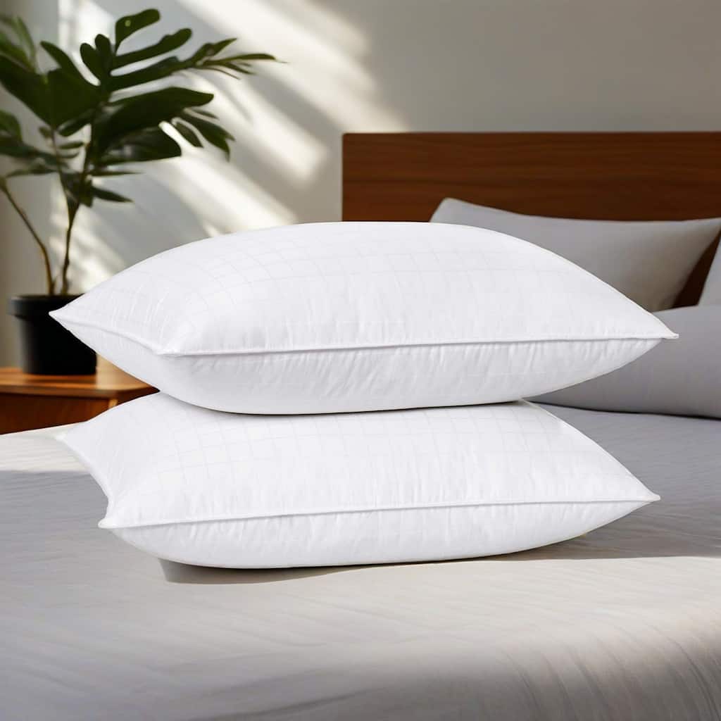 Down Bed Pillow with Pillow-in-a-Pillow Design, 300TC Cotton & Medium Support