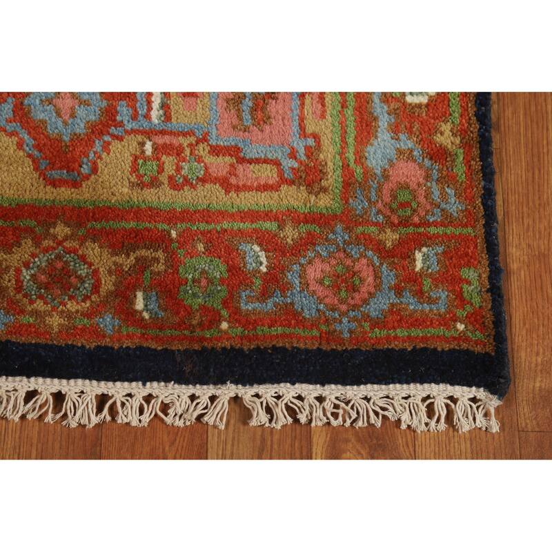 Hand Knotted Oriental 100% Wool Carpet Traditional Geometric Oranges & Rust Heriz (serapi) Runner Rug - 11' 10'' X 2' 6''