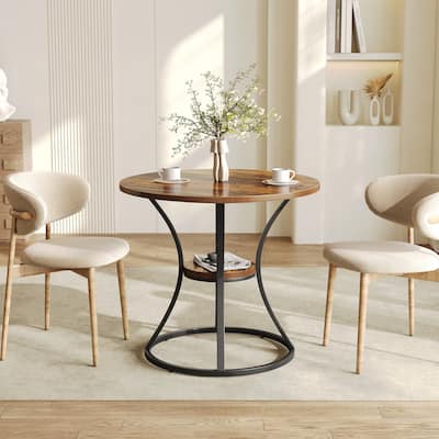 31.5" Small Round Dining Table for 2-4, Circular Kitchen Work Table with Shelf